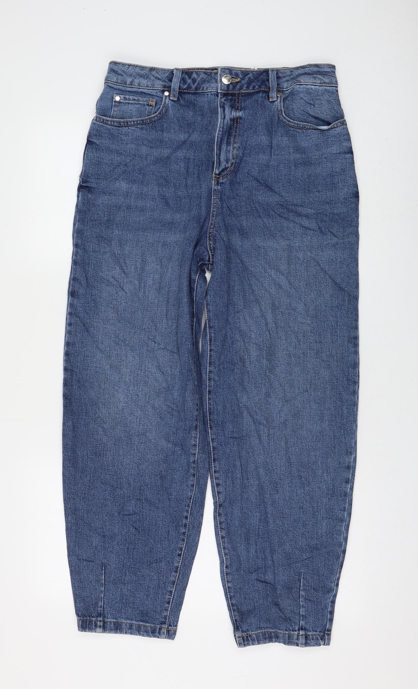Marks and Spencer Womens Blue Cotton Straight Jeans Size 12 L27 in Regular Zip - Balloon