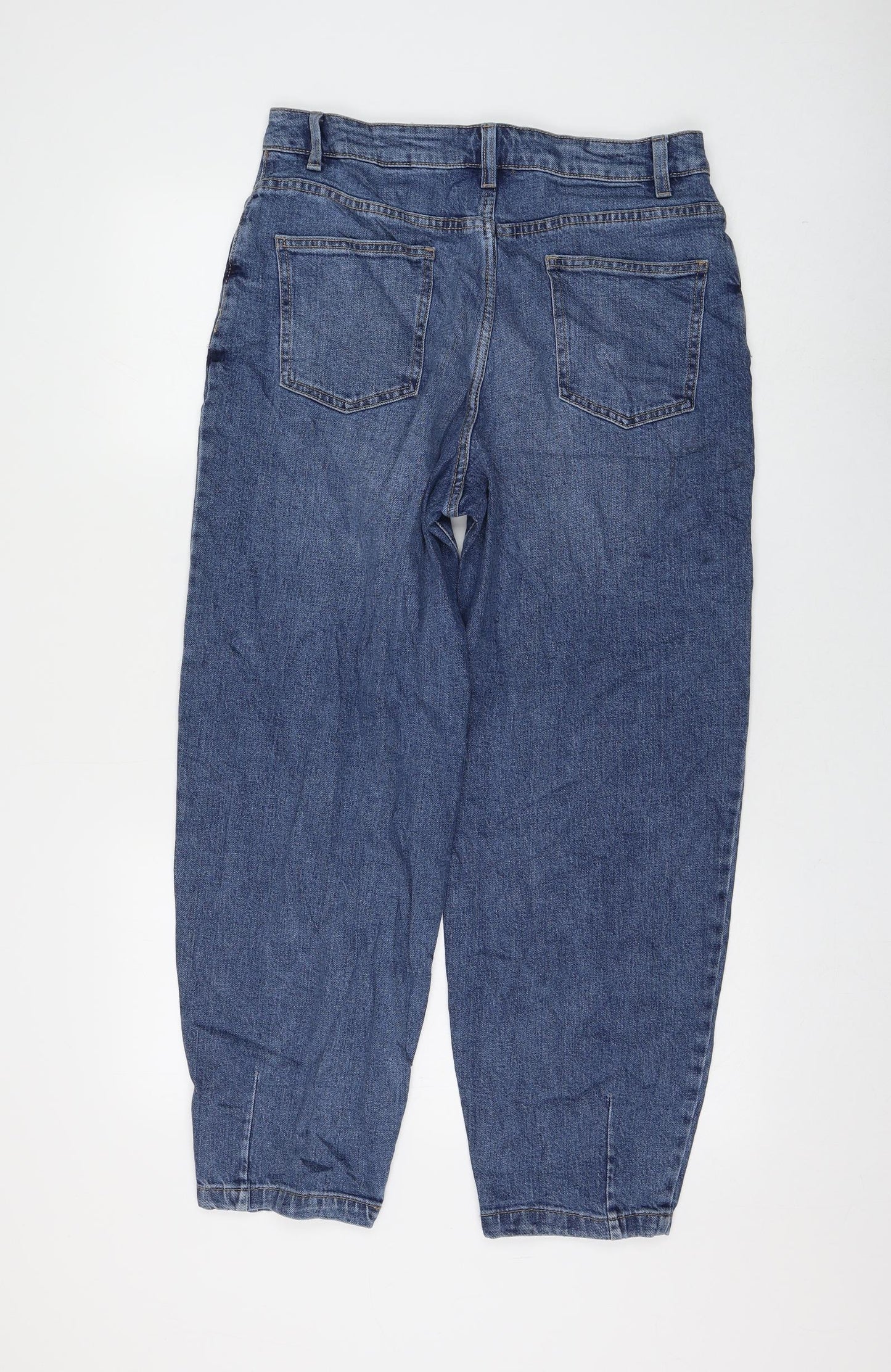 Marks and Spencer Womens Blue Cotton Straight Jeans Size 12 L27 in Regular Zip - Balloon
