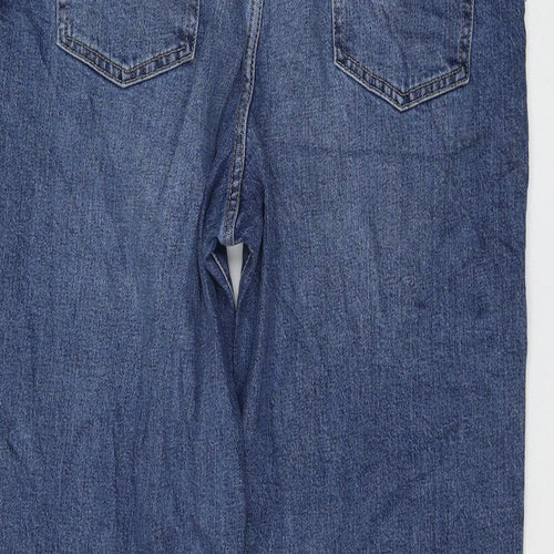 Marks and Spencer Womens Blue Cotton Straight Jeans Size 12 L27 in Regular Zip - Balloon
