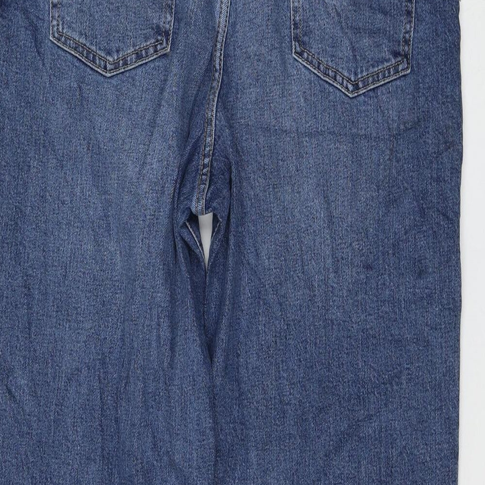 Marks and Spencer Womens Blue Cotton Straight Jeans Size 12 L27 in Regular Zip - Balloon