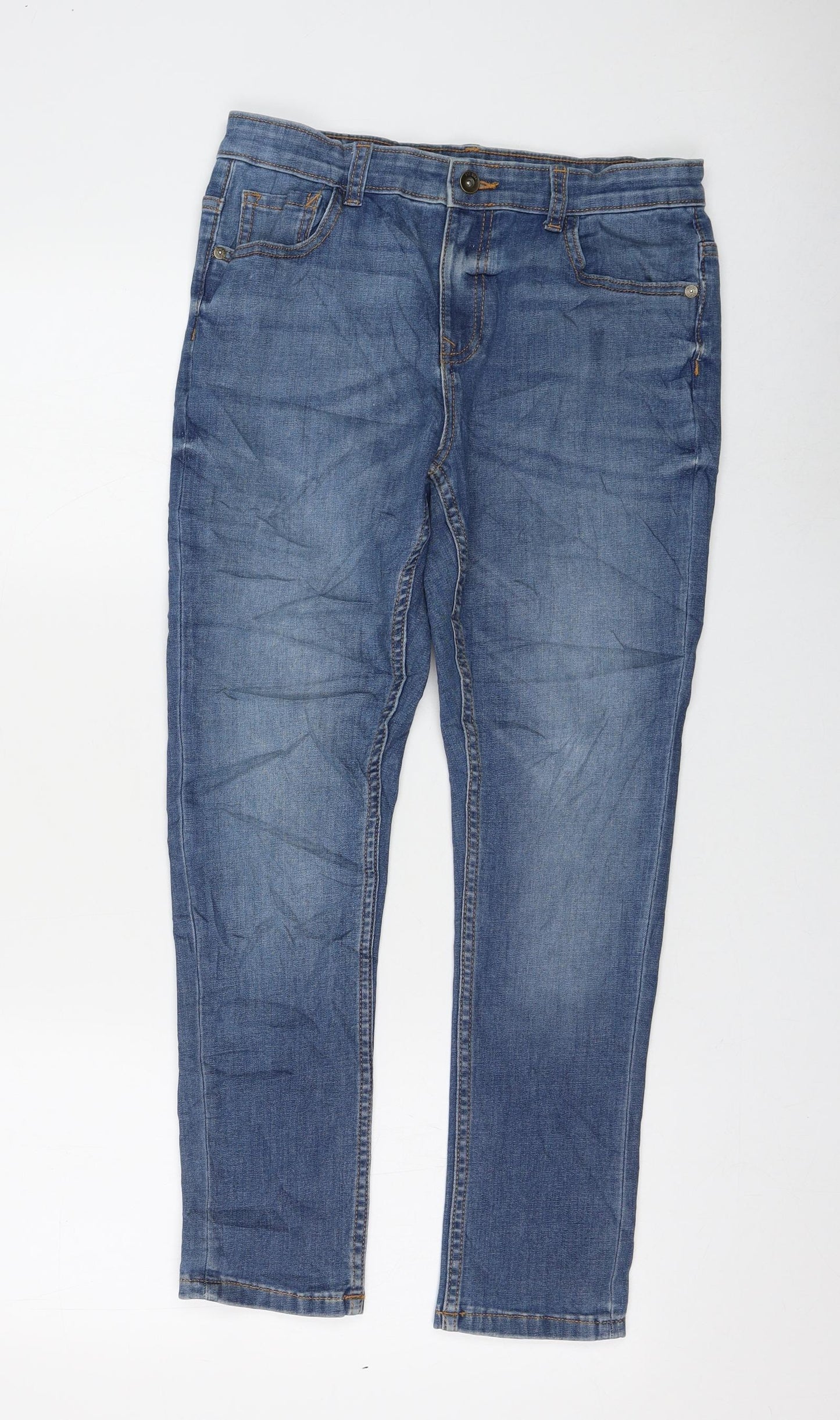 Marks and Spencer Boys Blue Polyester Skinny Jeans Size 12-13 Years Regular Zip