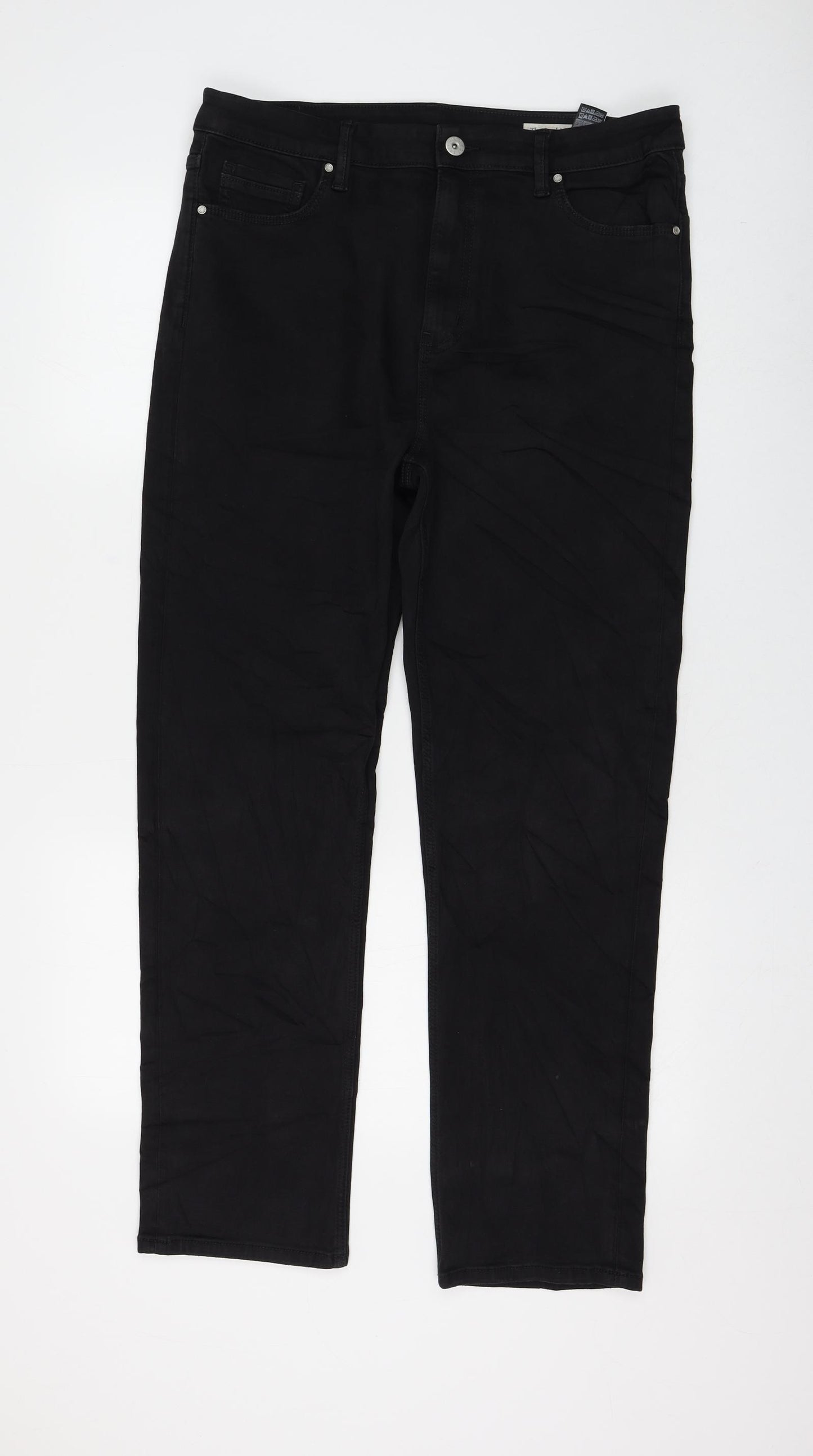 Marks and Spencer Womens Black Cotton Straight Jeans Size 16 L28 in Regular Zip
