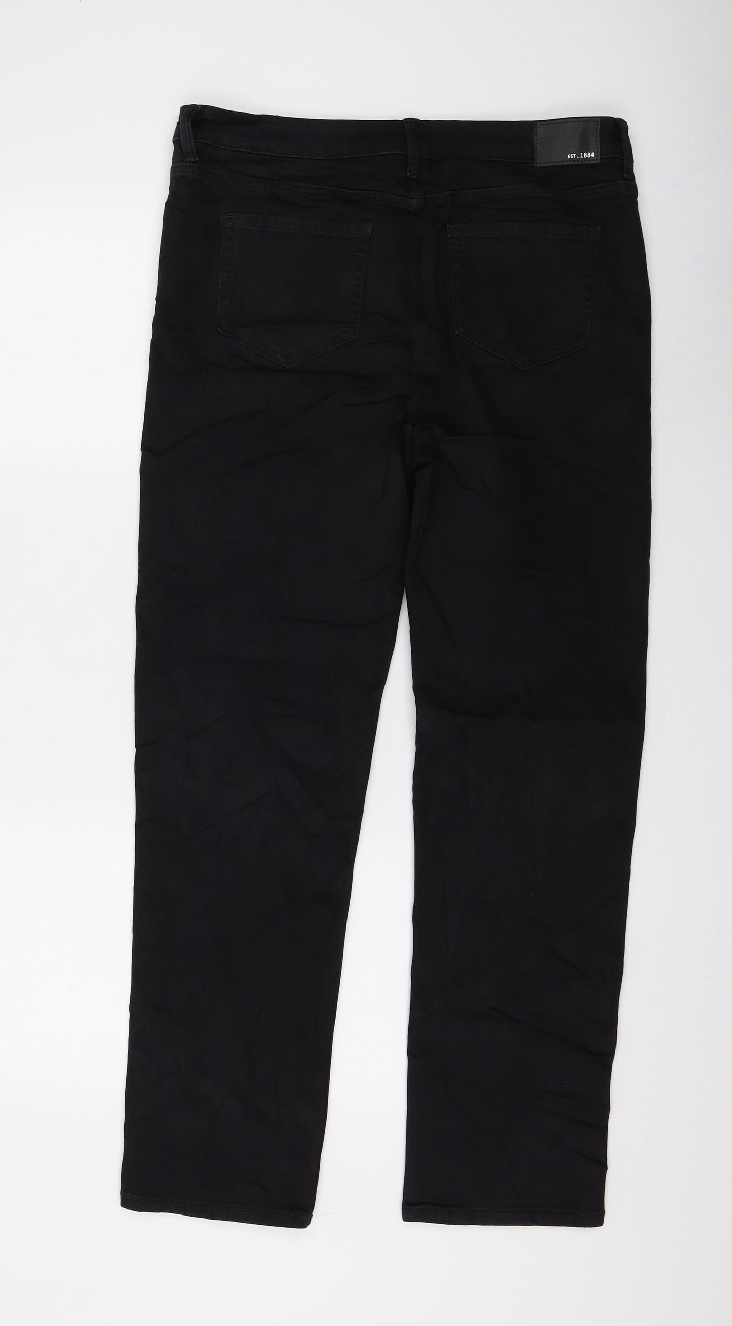 Marks and Spencer Womens Black Cotton Straight Jeans Size 16 L28 in Regular Zip