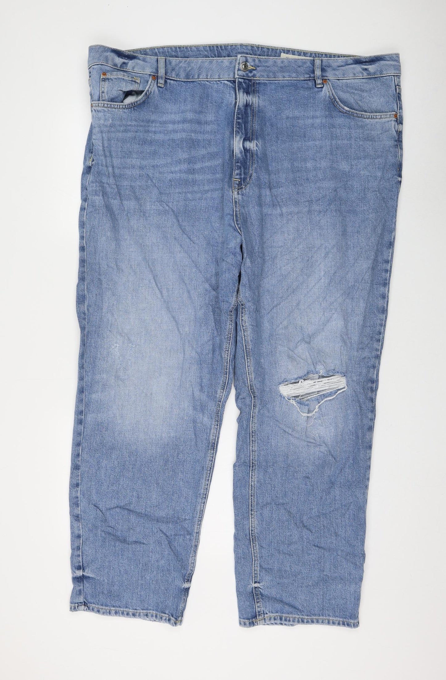 Marks and Spencer Womens Blue Cotton Straight Jeans Size 24 L28 in Regular Zip