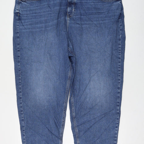 Marks and Spencer Womens Blue Cotton Mom Jeans Size 22 L26 in Regular Zip