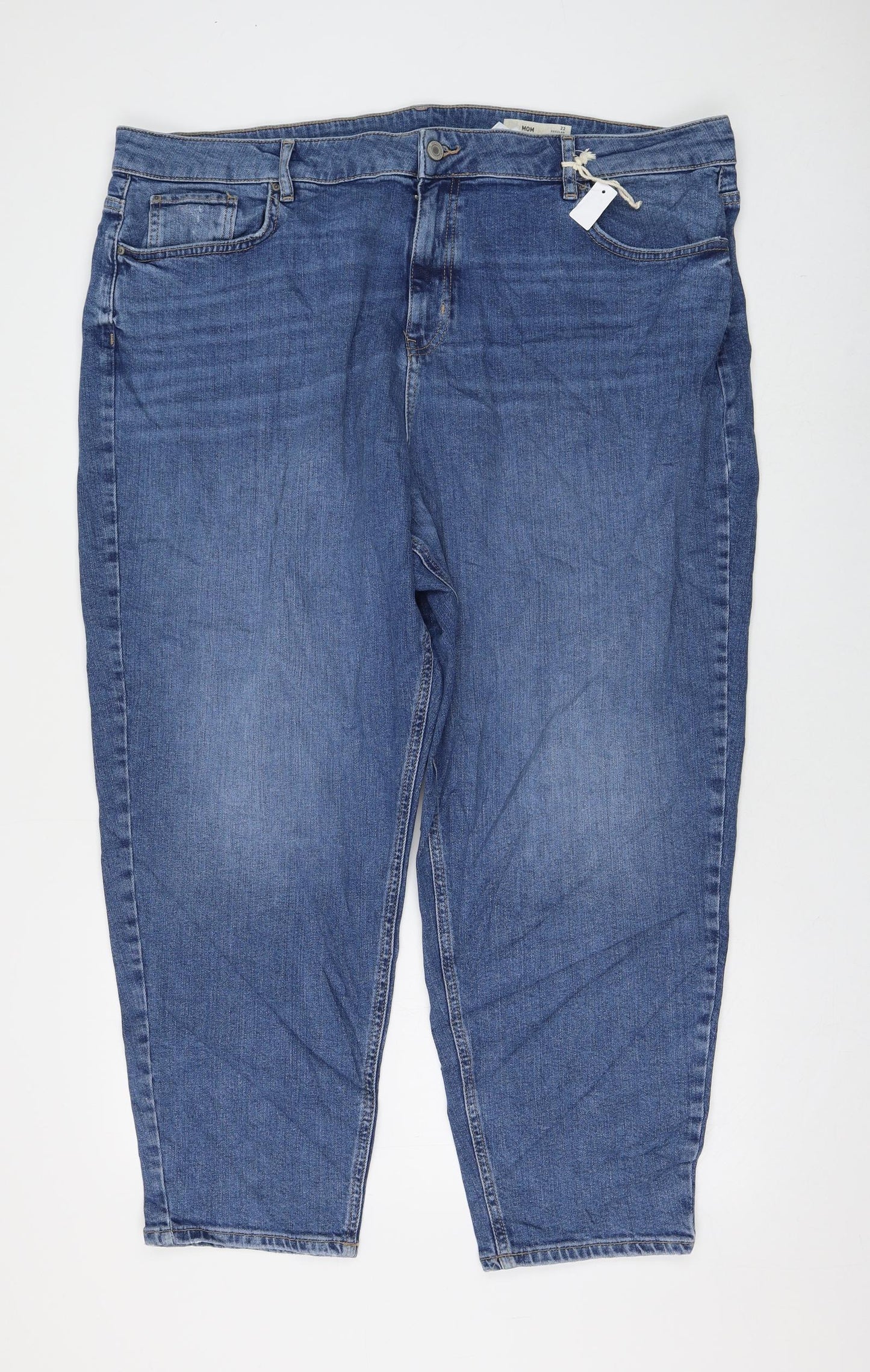 Marks and Spencer Womens Blue Cotton Mom Jeans Size 22 L26 in Regular Zip
