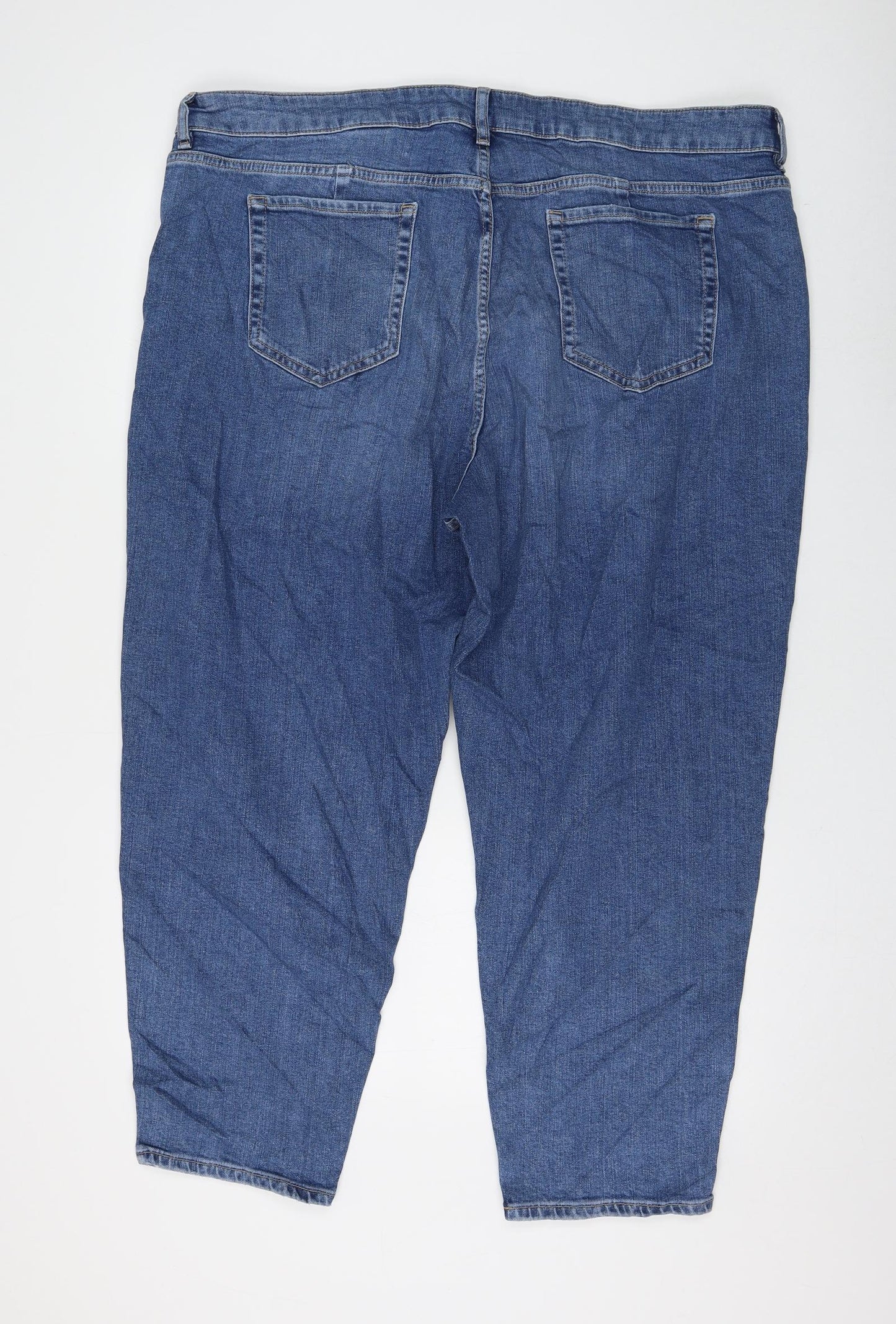 Marks and Spencer Womens Blue Cotton Mom Jeans Size 22 L26 in Regular Zip