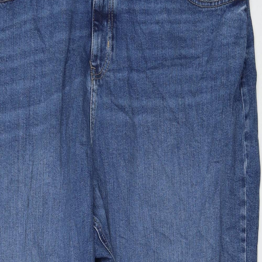 Marks and Spencer Womens Blue Cotton Mom Jeans Size 22 L26 in Regular Zip