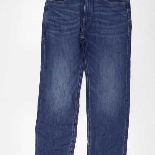 Marks and Spencer Womens Blue Cotton Straight Jeans Size 32 in L29 in Regular Zip
