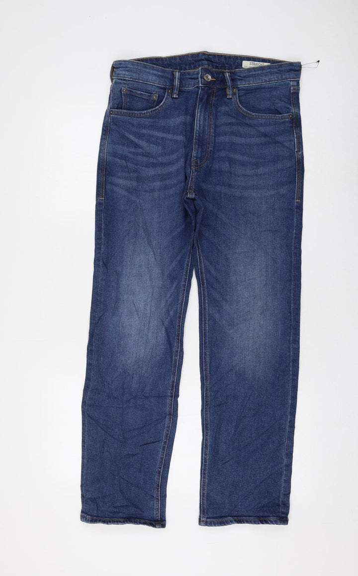 Marks and Spencer Womens Blue Cotton Straight Jeans Size 32 in L29 in Regular Zip