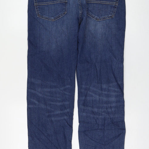 Marks and Spencer Womens Blue Cotton Straight Jeans Size 32 in L29 in Regular Zip
