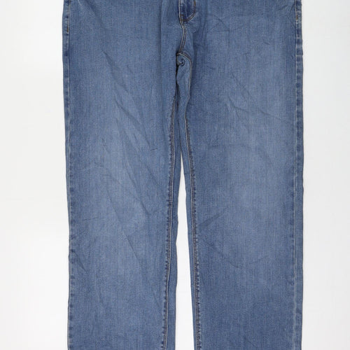 Marks and Spencer Womens Blue Cotton Straight Jeans Size 36 in L33 in Regular Zip