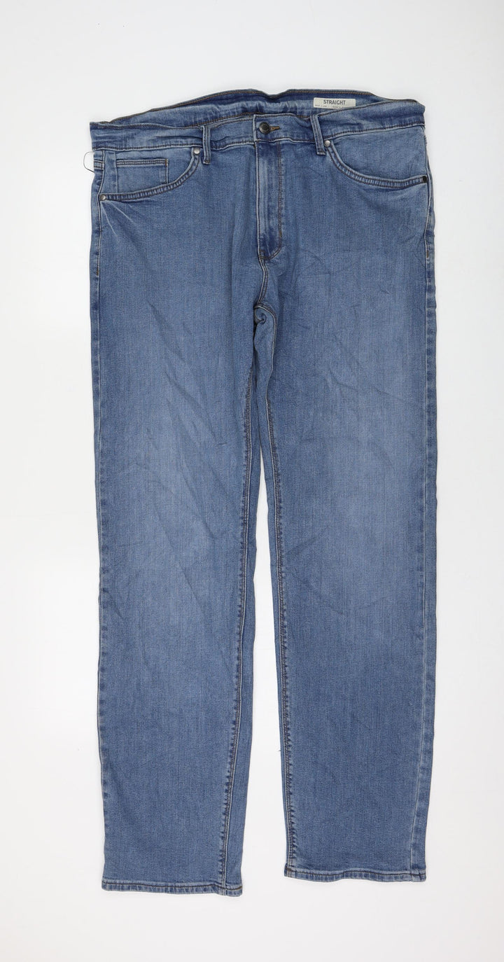 Marks and Spencer Womens Blue Cotton Straight Jeans Size 36 in L33 in Regular Zip