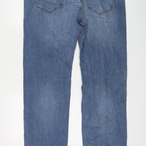 Marks and Spencer Womens Blue Cotton Straight Jeans Size 36 in L33 in Regular Zip