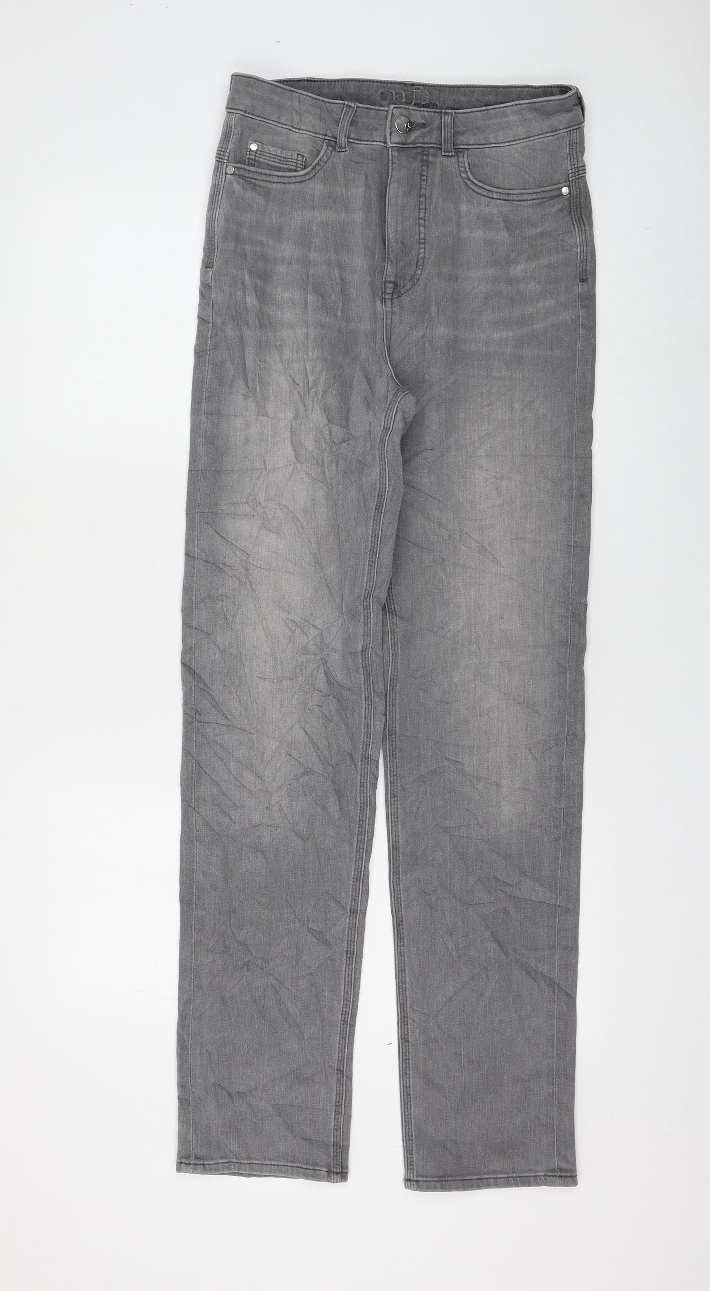 Marks and Spencer Womens Grey Cotton Straight Jeans Size 10 L31 in Regular Zip