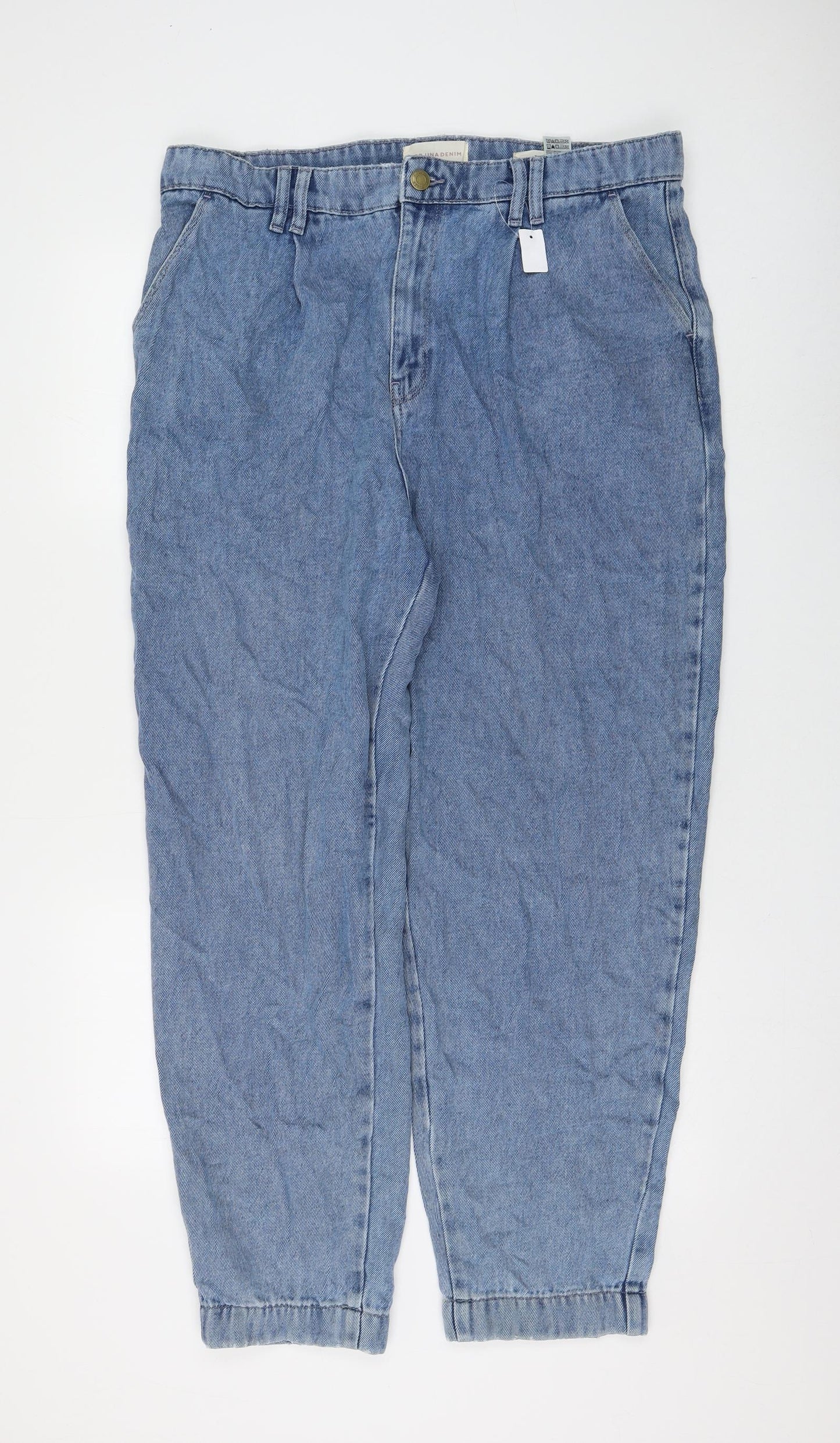 Marks and Spencer Womens Blue Lyocell Tapered Jeans Size 18 L28 in Regular Zip