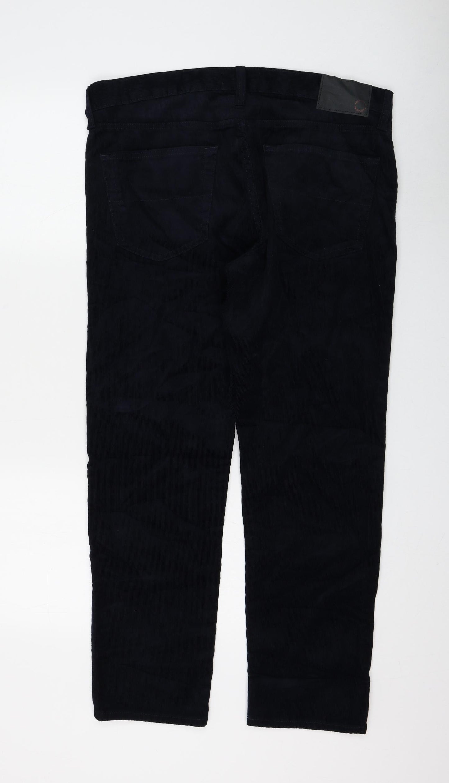 Marks and Spencer Mens Blue Cotton Trousers Size 36 in L29 in Regular Zip