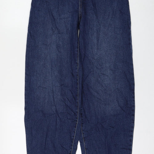 Marks and Spencer Womens Blue Cotton Straight Jeans Size 6 L28 in Regular Zip - Balloon Leg