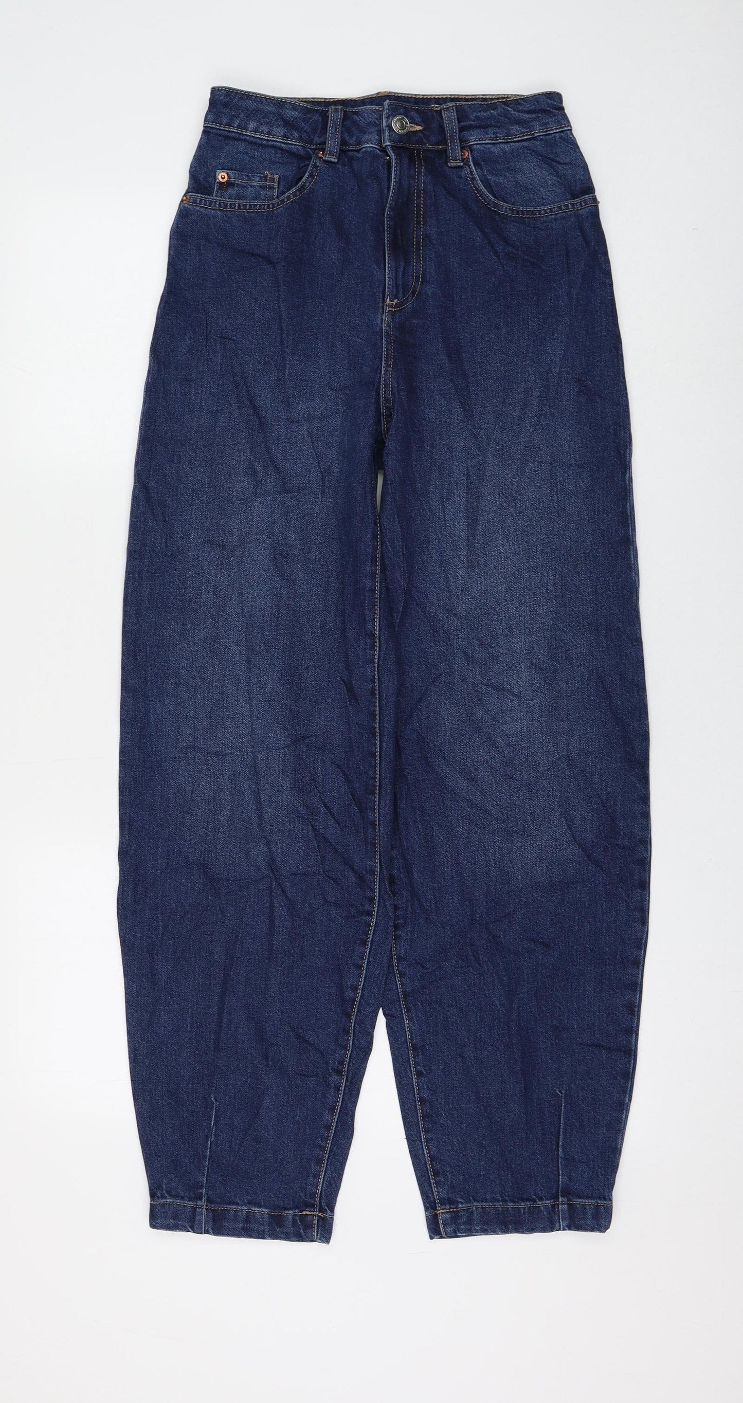 Marks and Spencer Womens Blue Cotton Straight Jeans Size 6 L28 in Regular Zip - Balloon Leg