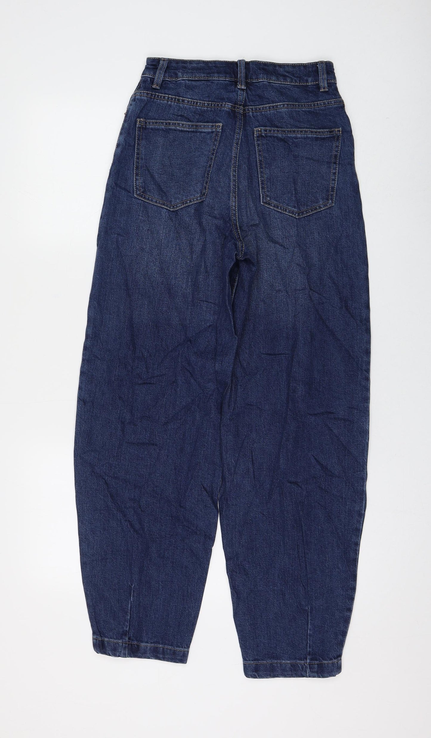 Marks and Spencer Womens Blue Cotton Straight Jeans Size 6 L28 in Regular Zip - Balloon Leg