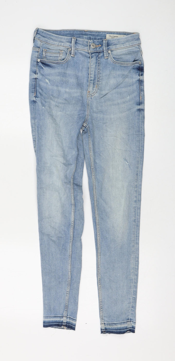 Marks and Spencer Womens Blue Cotton Skinny Jeans Size 8 L26 in Regular Zip
