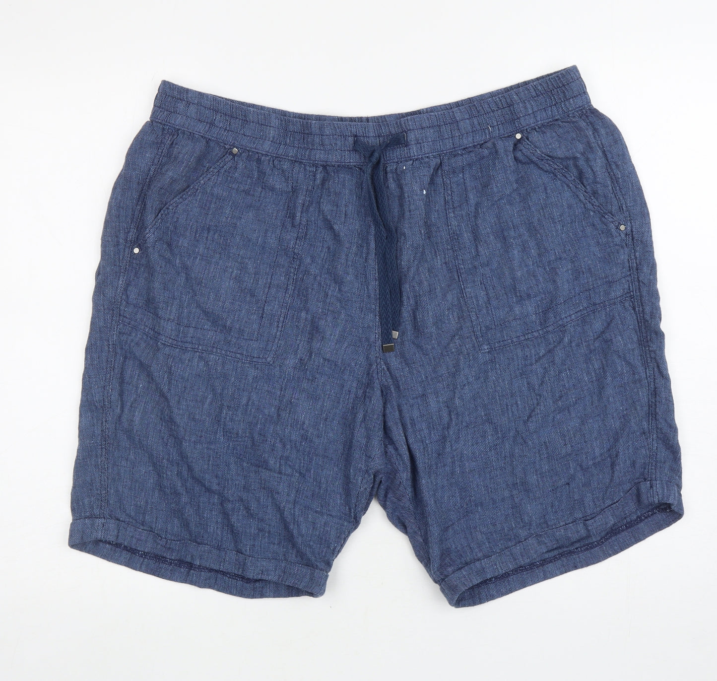 Nutmeg Womens Blue Linen Bermuda Shorts Size 22 L9 in Regular Drawstring