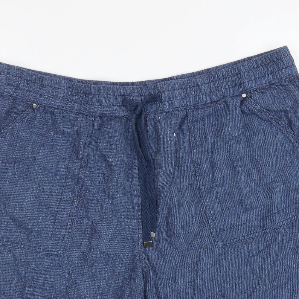Nutmeg Womens Blue Linen Bermuda Shorts Size 22 L9 in Regular Drawstring