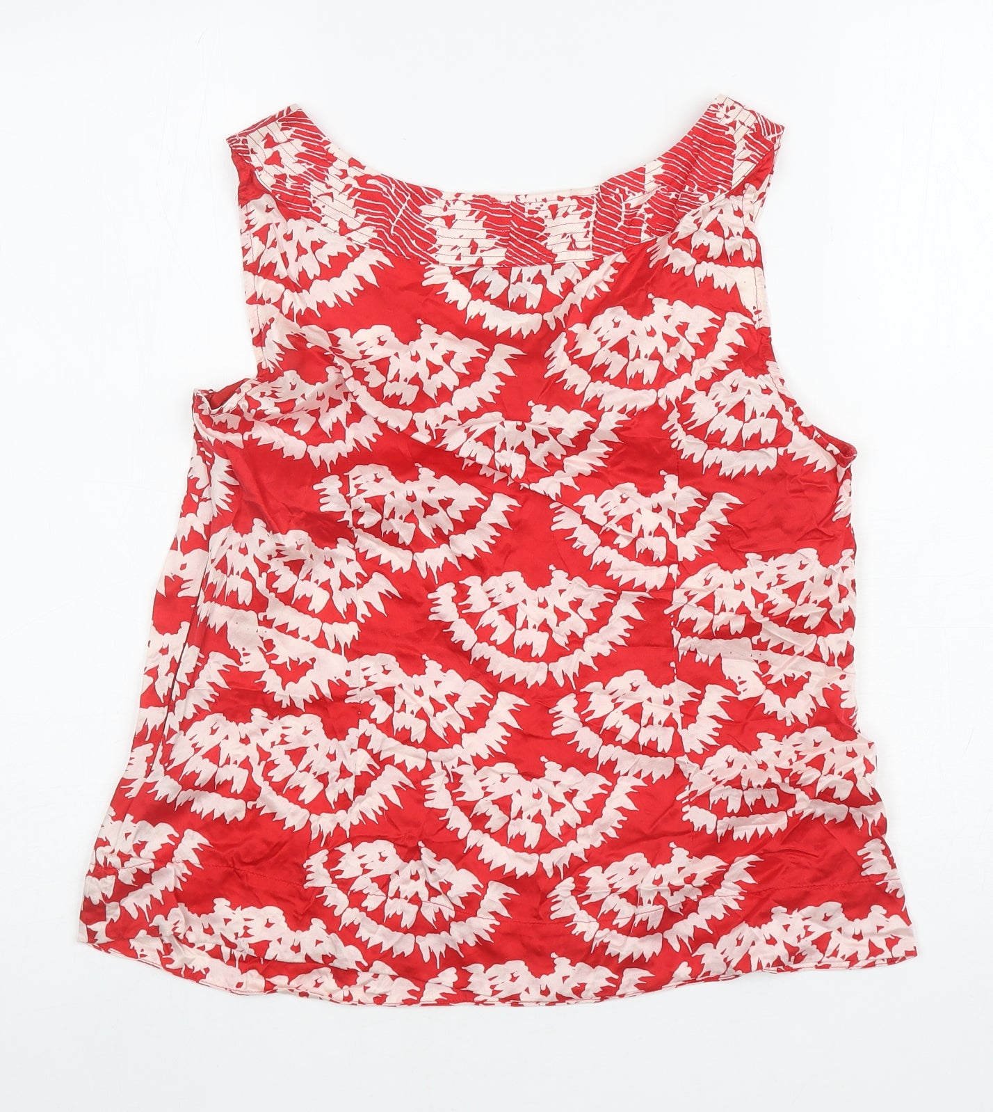 Monsoon Womens Red Geometric Silk Basic Tank Size 14 Scoop Neck