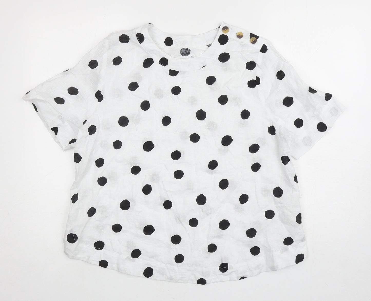 Marks and Spencer Womens White Polka Dot Flax Basic Blouse Size 14 Round Neck