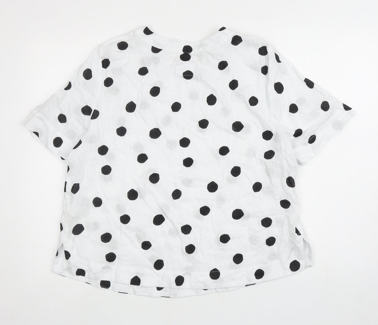 Marks and Spencer Womens White Polka Dot Flax Basic Blouse Size 14 Round Neck