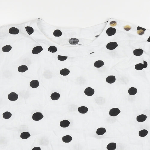Marks and Spencer Womens White Polka Dot Flax Basic Blouse Size 14 Round Neck