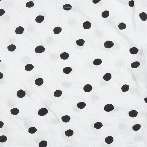 Marks and Spencer Womens White Polka Dot Flax Basic Blouse Size 14 Round Neck