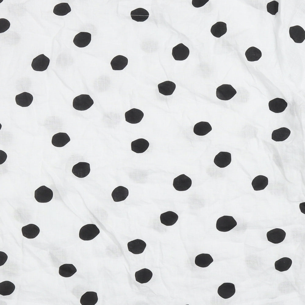 Marks and Spencer Womens White Polka Dot Flax Basic Blouse Size 14 Round Neck