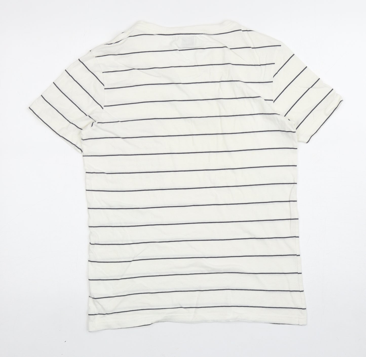Weekday Womens Ivory Striped Cotton Basic T-Shirt Size S Round Neck