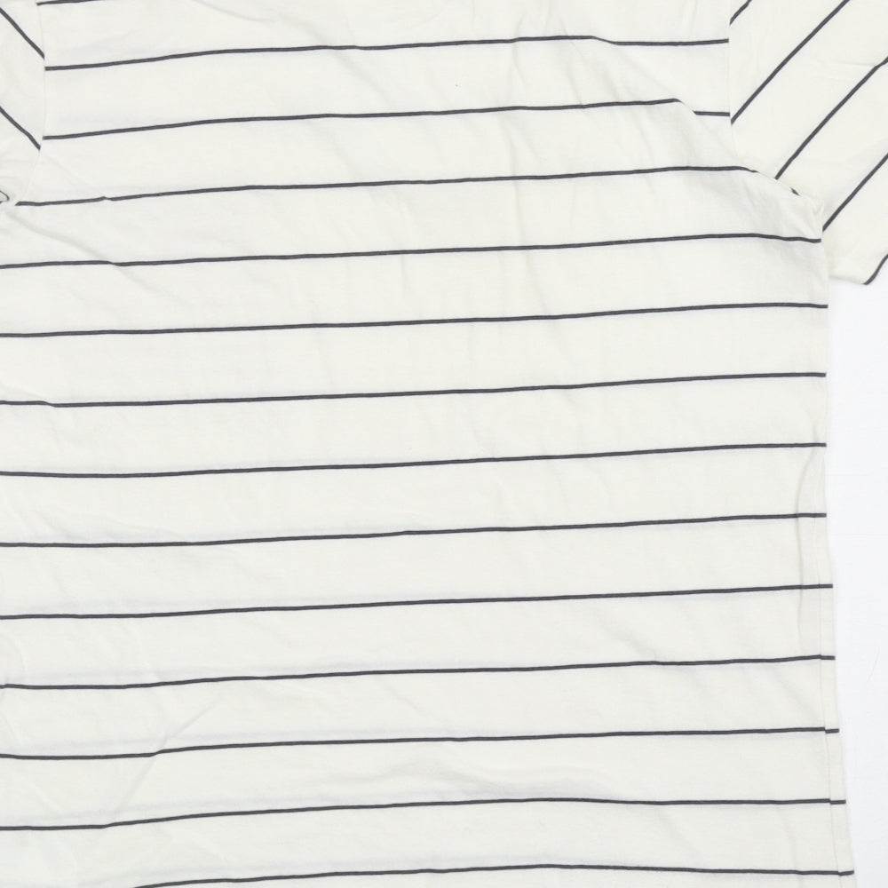 Weekday Womens Ivory Striped Cotton Basic T-Shirt Size S Round Neck