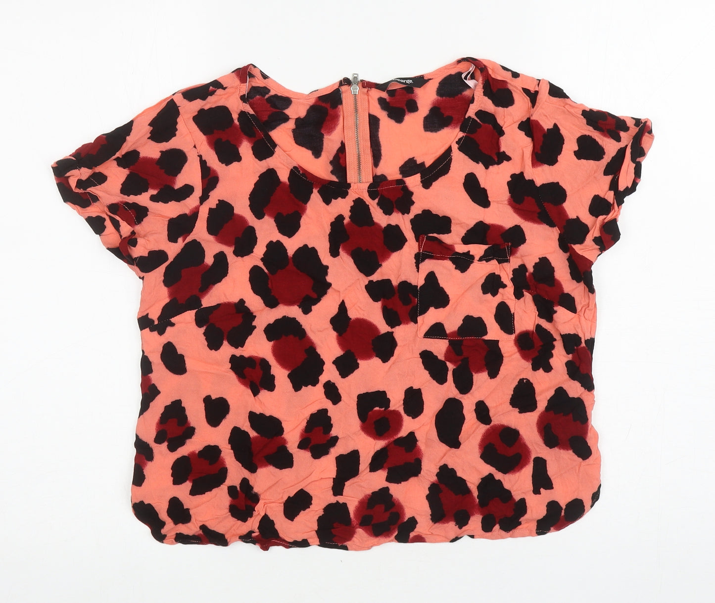 George Womens Pink Animal Print Viscose Basic T-Shirt Size 12 Scoop Neck - Leopard Print