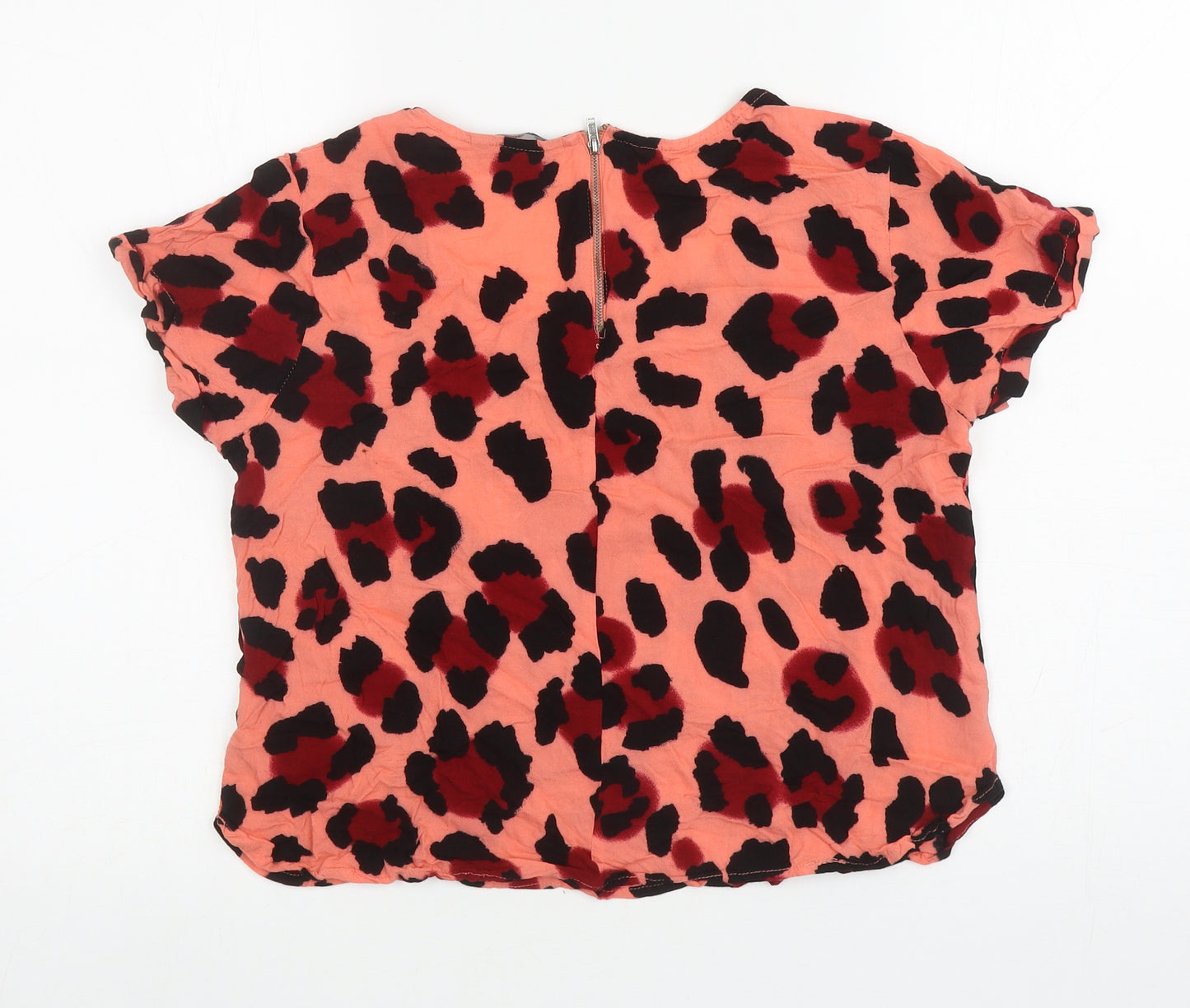 George Womens Pink Animal Print Viscose Basic T-Shirt Size 12 Scoop Neck - Leopard Print