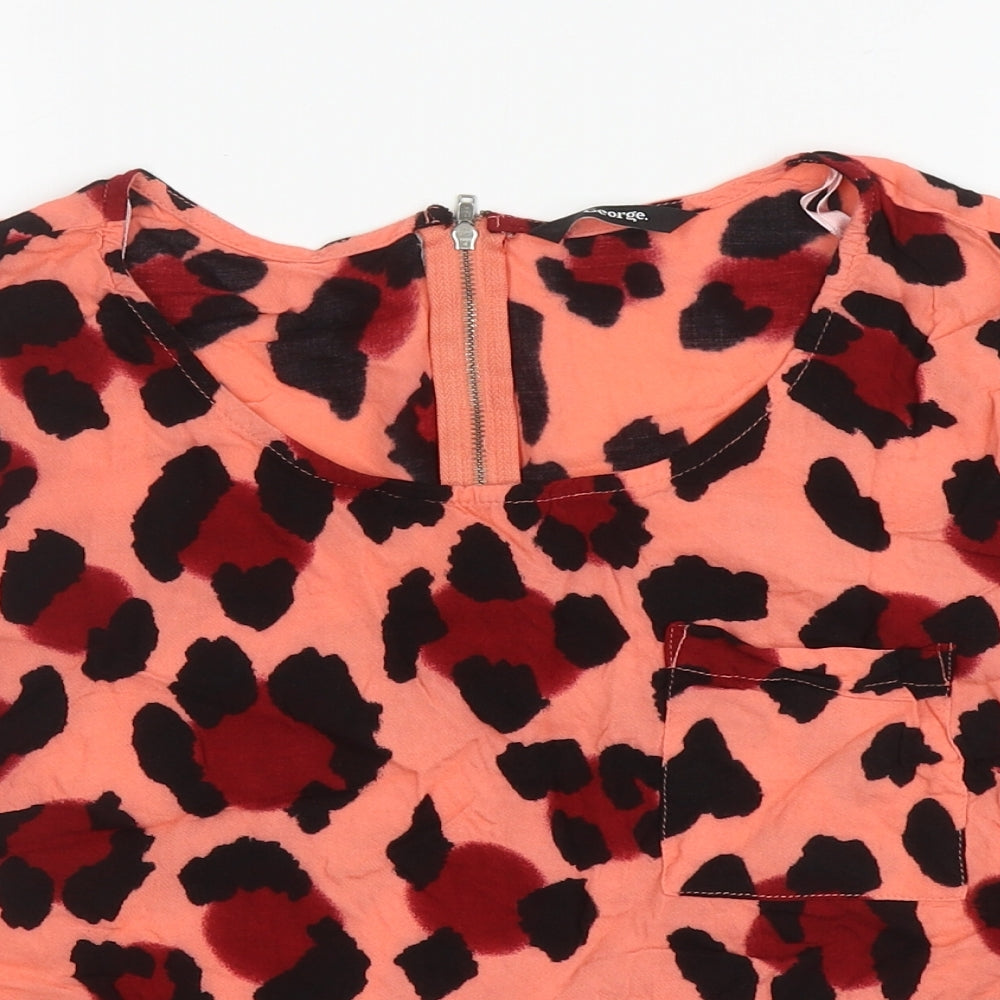George Womens Pink Animal Print Viscose Basic T-Shirt Size 12 Scoop Neck - Leopard Print
