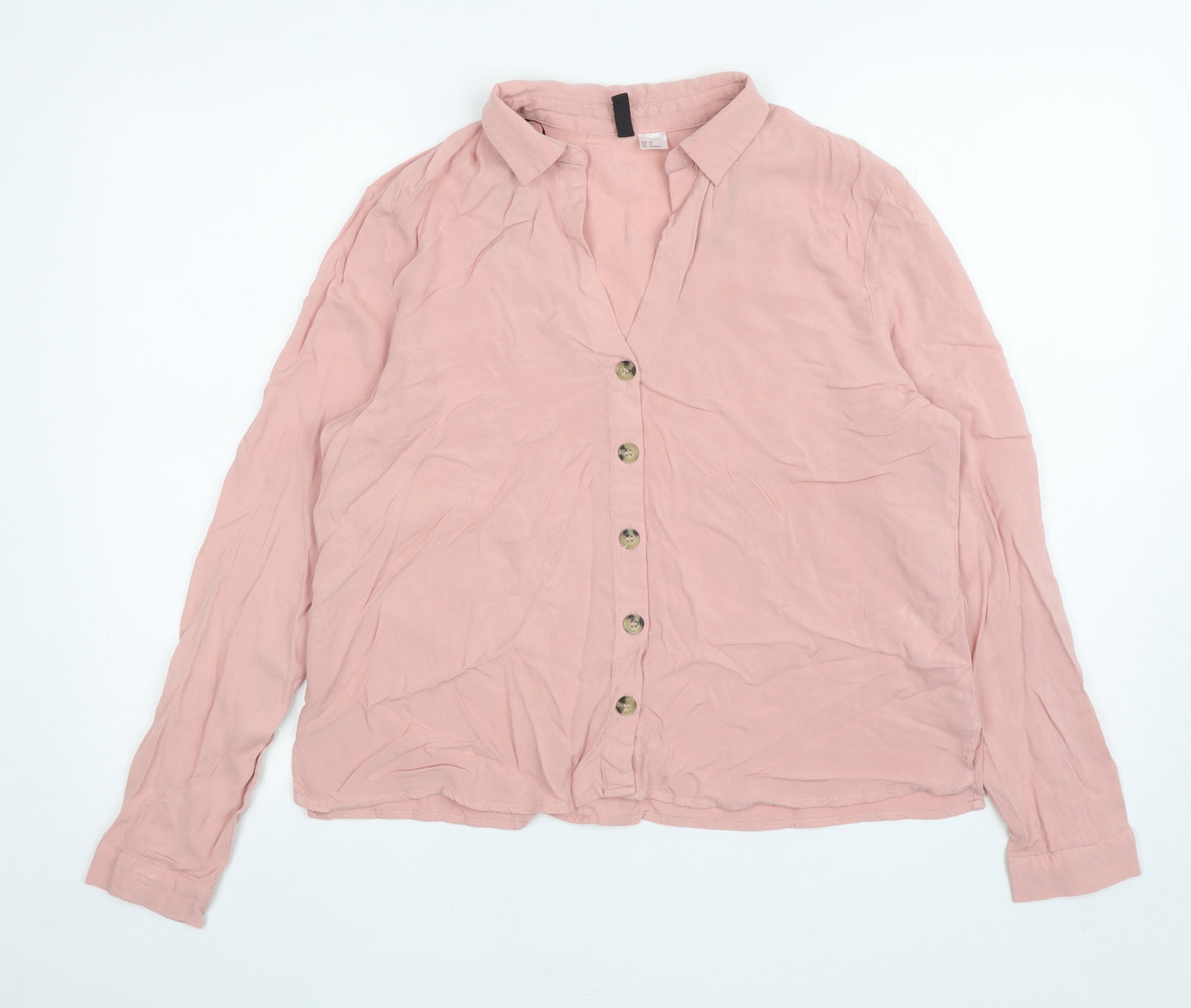 Divided Womens Pink Viscose Basic Button-Up Size 12 Collared