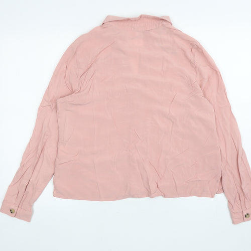Divided Womens Pink Viscose Basic Button-Up Size 12 Collared