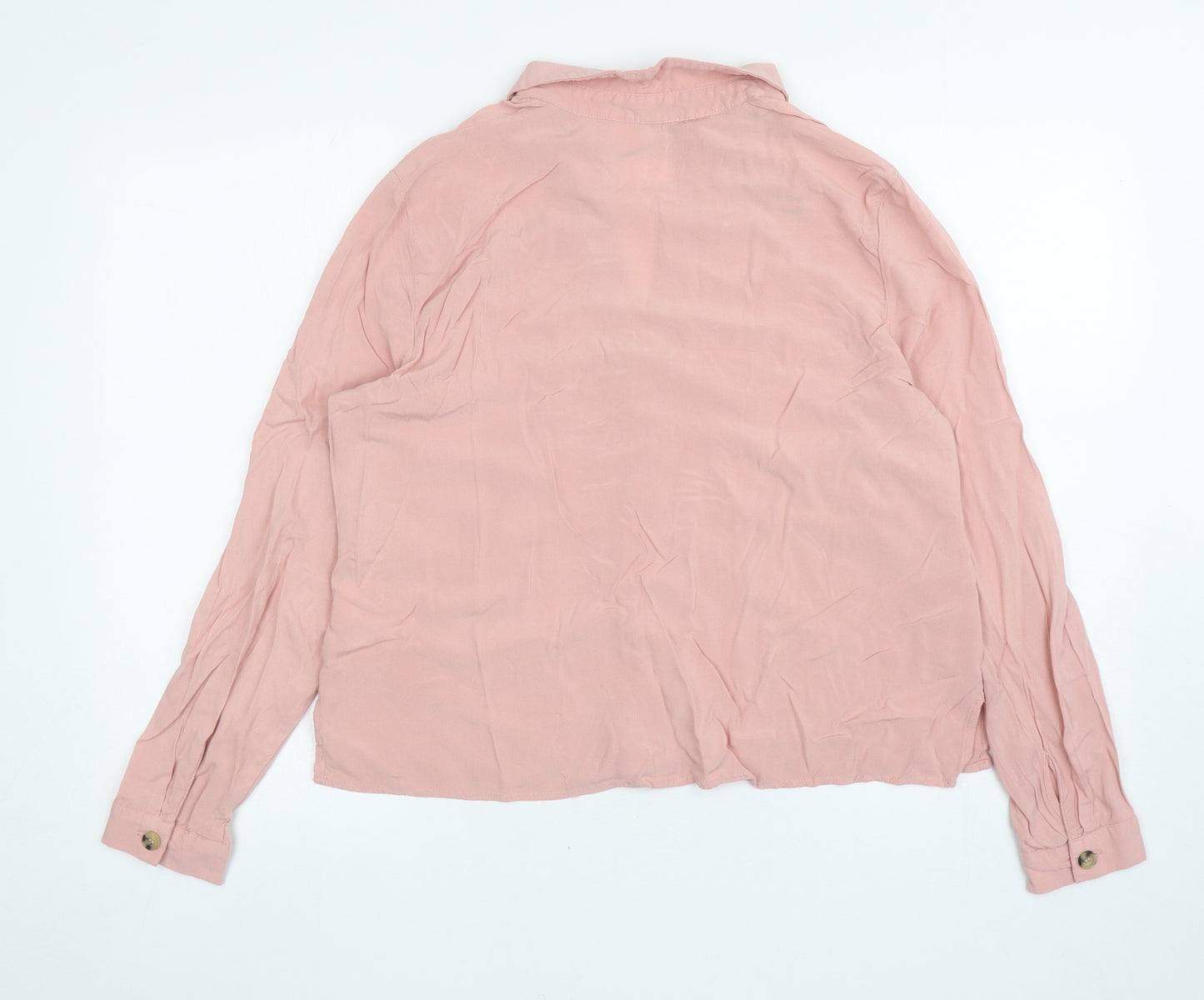 Divided Womens Pink Viscose Basic Button-Up Size 12 Collared