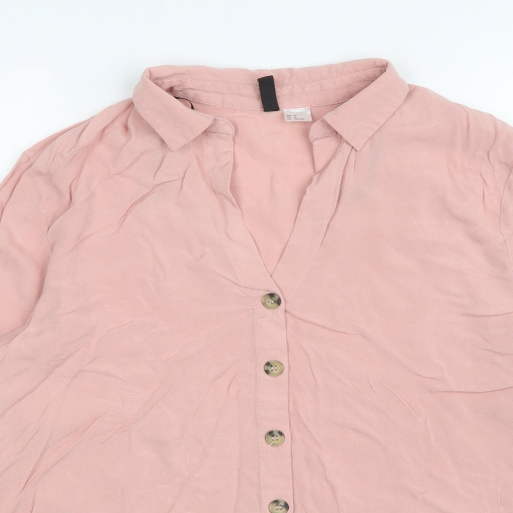 Divided Womens Pink Viscose Basic Button-Up Size 12 Collared
