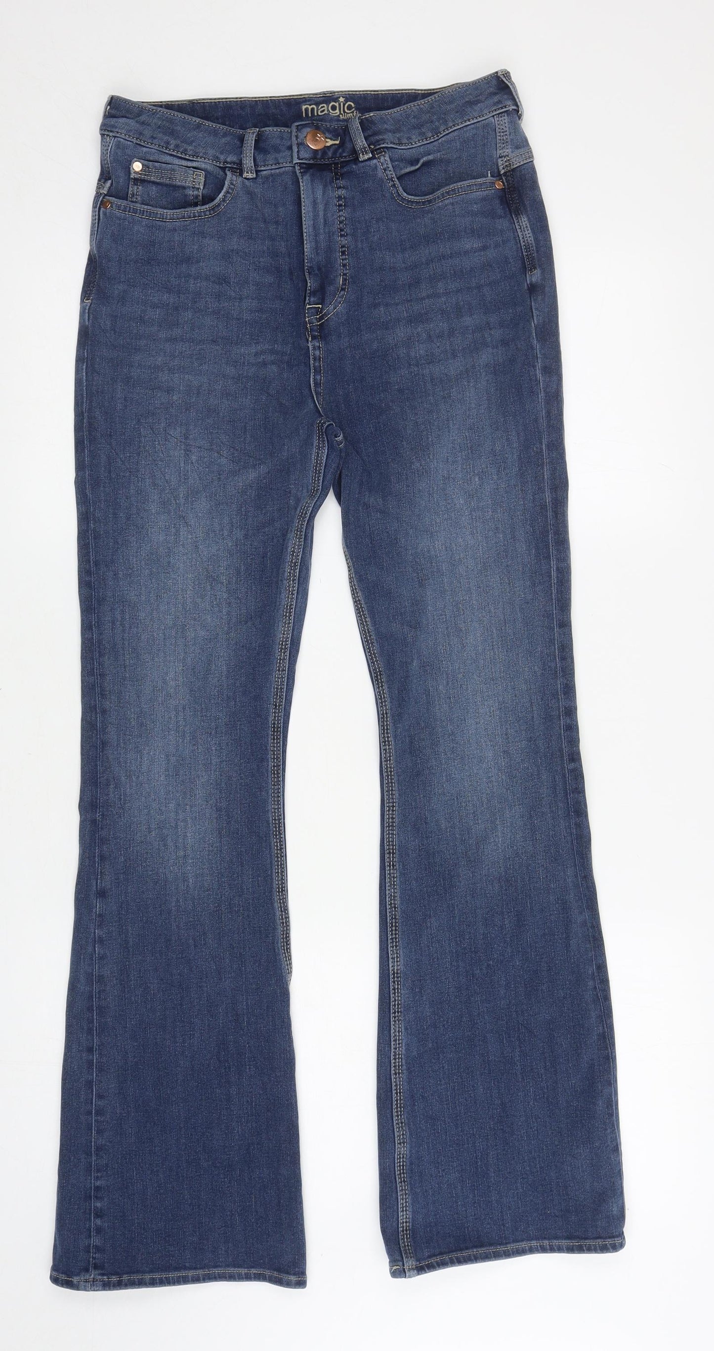 Marks and Spencer Womens Blue Cotton Flared Jeans Size 12 L29 in Slim Zip
