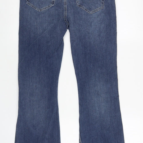 Marks and Spencer Womens Blue Cotton Flared Jeans Size 12 L29 in Slim Zip