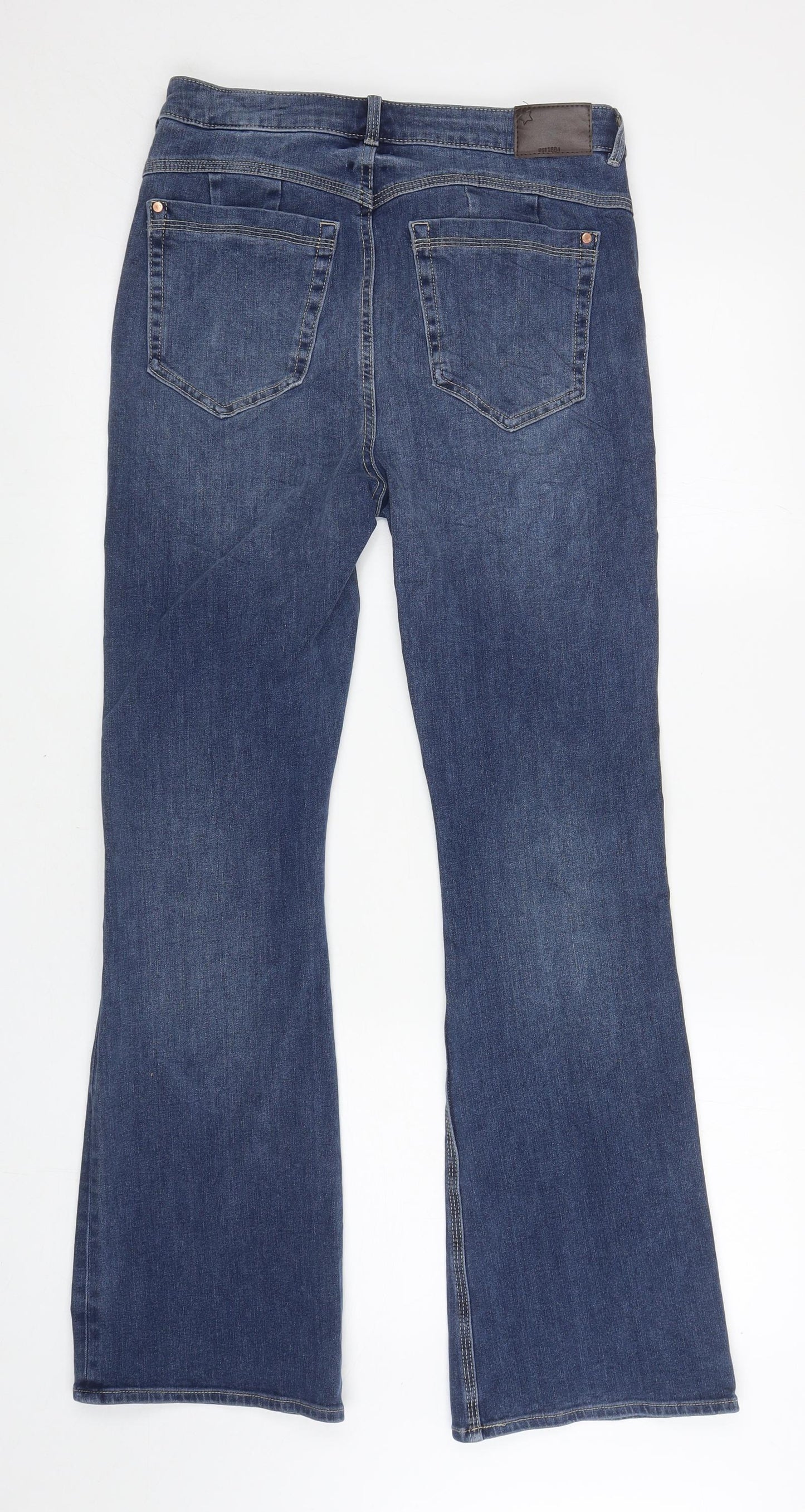 Marks and Spencer Womens Blue Cotton Flared Jeans Size 12 L29 in Slim Zip