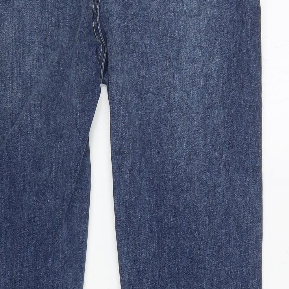 Marks and Spencer Womens Blue Cotton Flared Jeans Size 12 L29 in Slim Zip