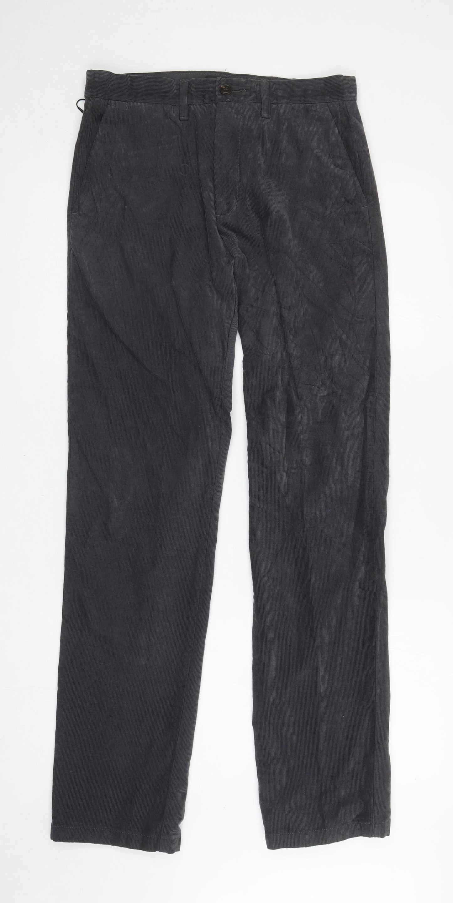 Marks and Spencer Mens Grey Cotton Trousers Size 30 in L33 in Regular Zip