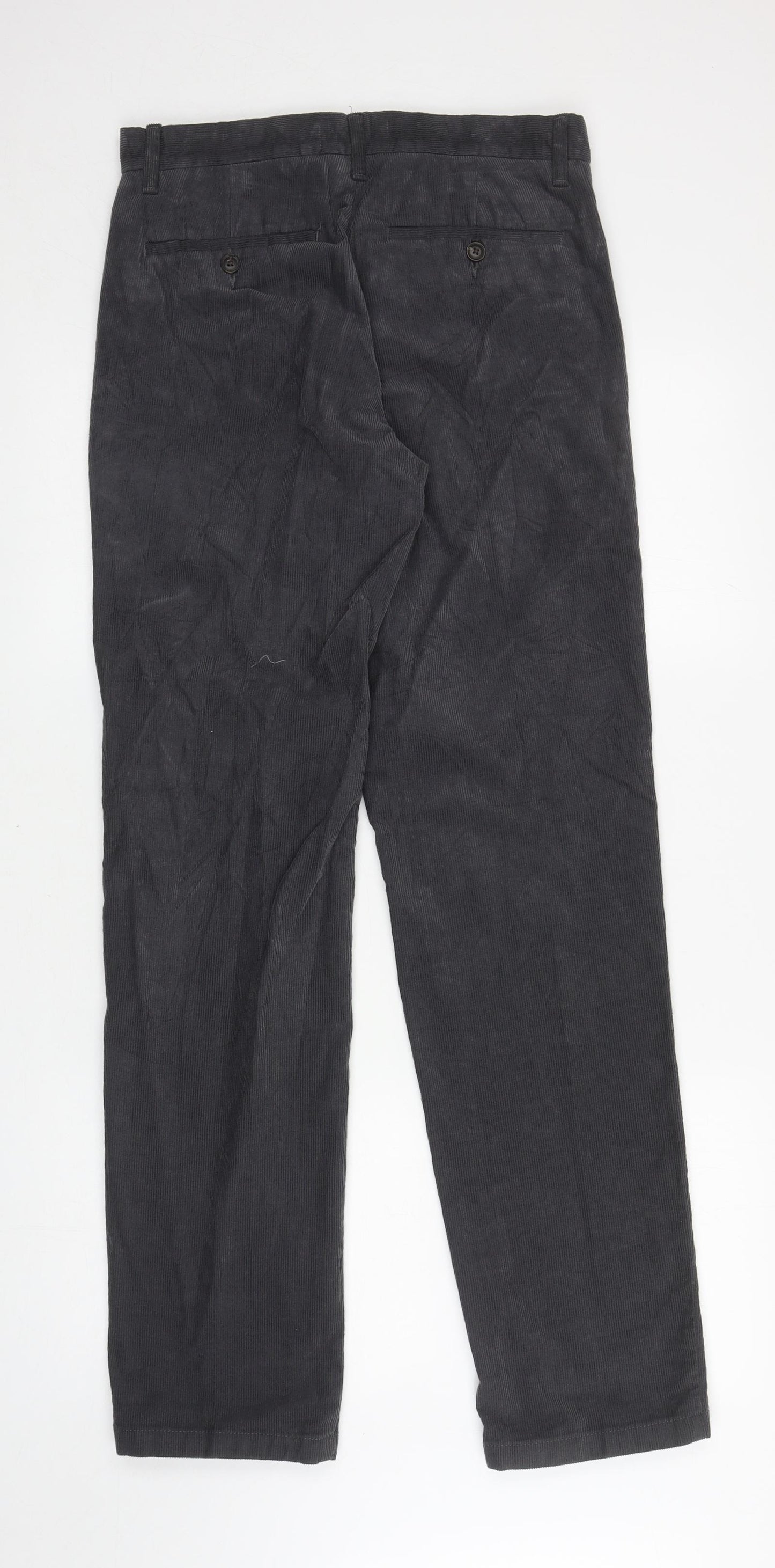 Marks and Spencer Mens Grey Cotton Trousers Size 30 in L33 in Regular Zip