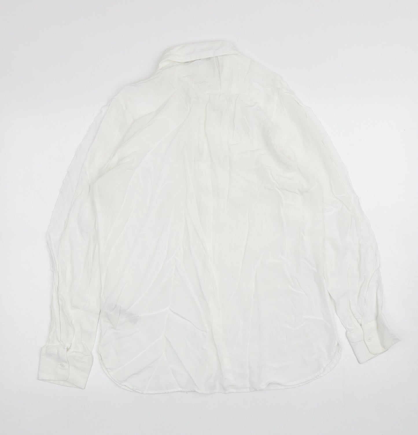 Marks and Spencer Womens White Viscose Basic Button-Up Size 12 Collared