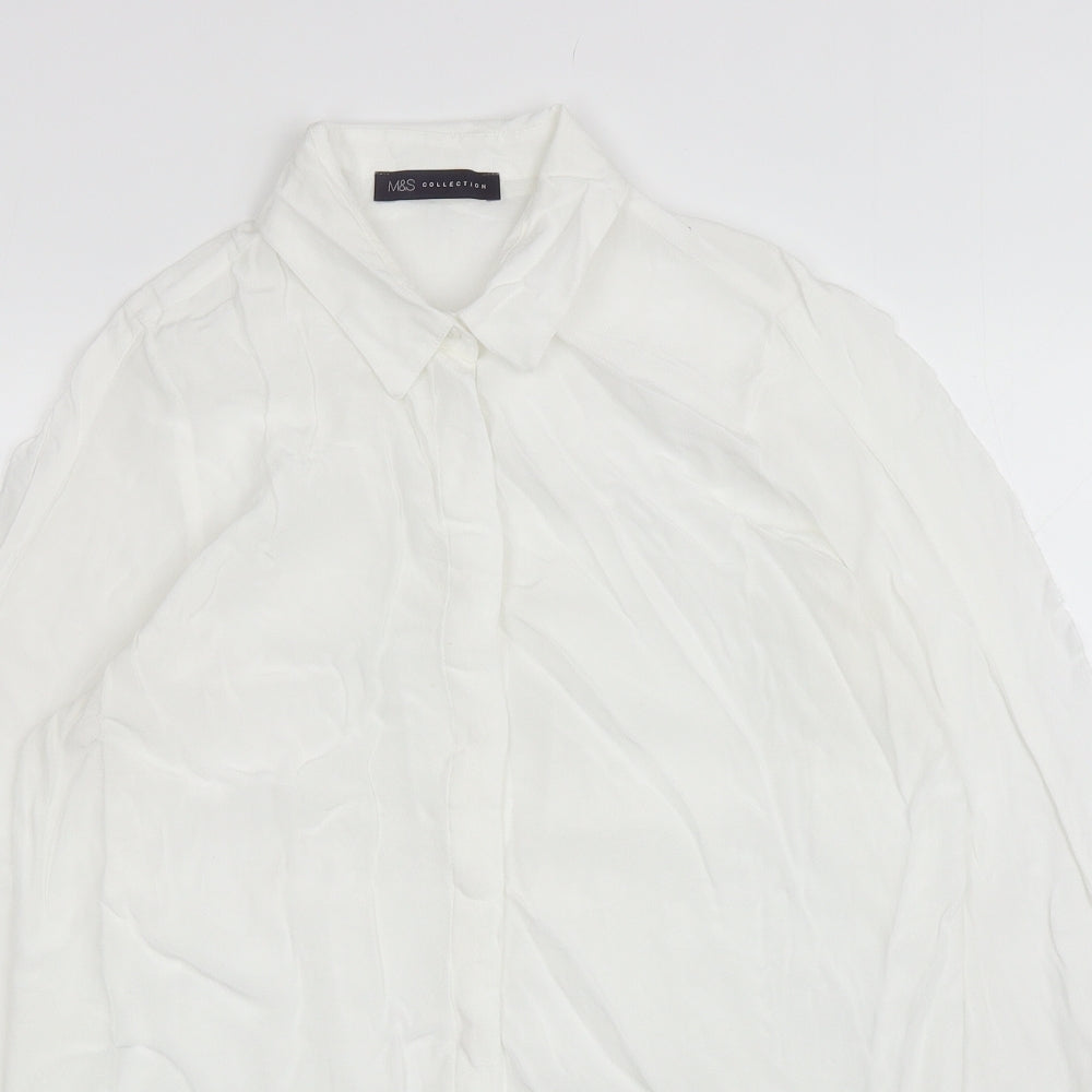 Marks and Spencer Womens White Viscose Basic Button-Up Size 12 Collared